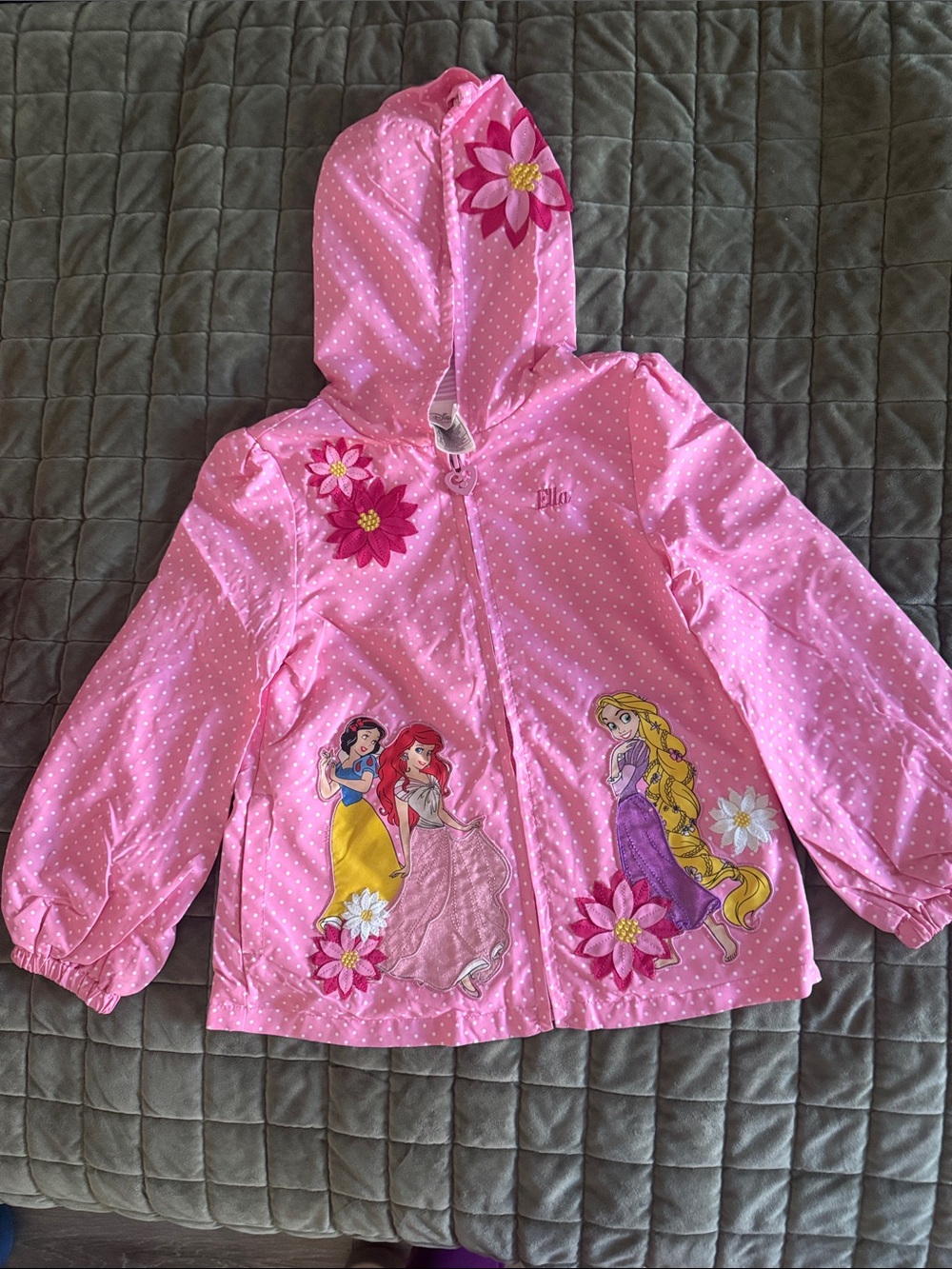 Disney Pink Girls' Hooded Princess Raincoat with Floral Accents